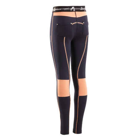 Kids' Horse Riding Lightweight Leggings 100 - Navy/Orange