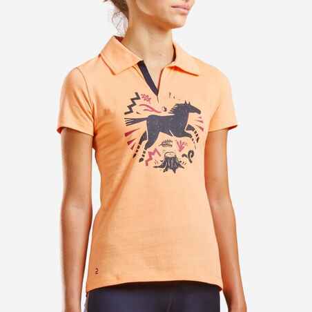 Horse Riding Short-Sleeved Polo Shirt 100 - Melon