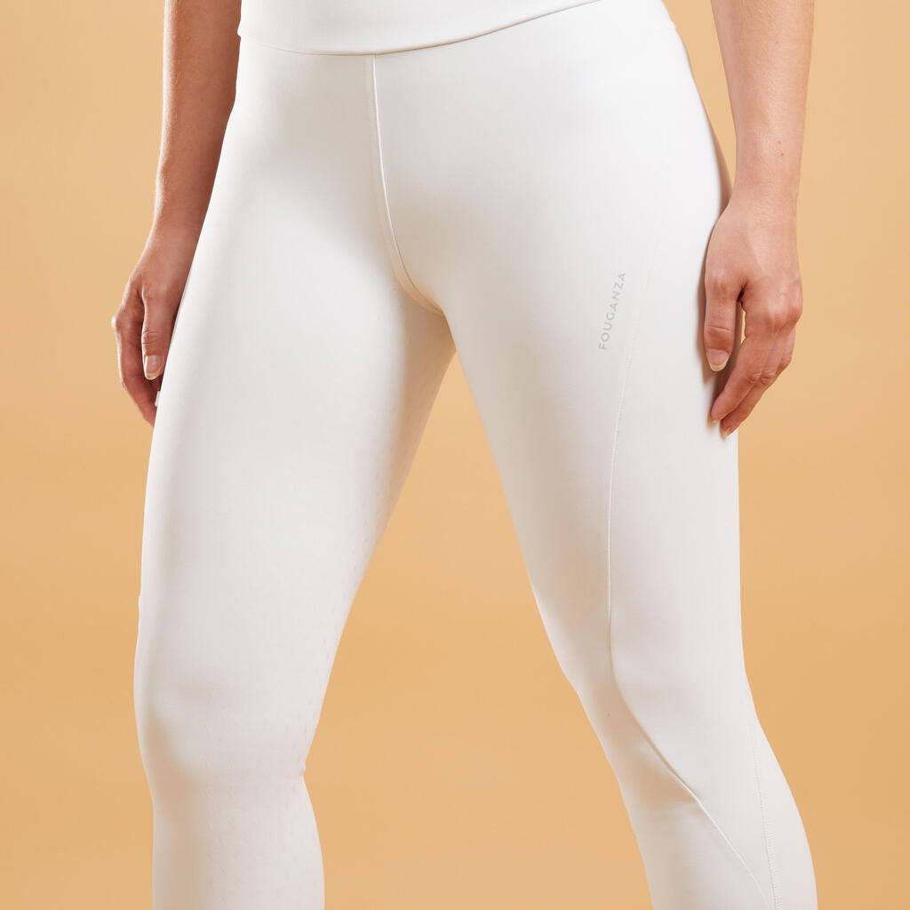 Women's Horse Riding Leggings with Silicone Seat 500 - White