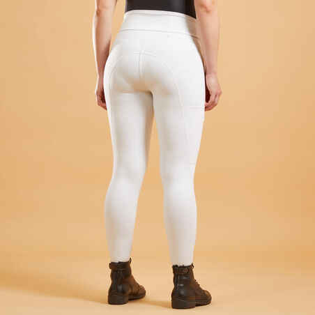 Leggings Competición Equitación 500 Fullgrip Mujer Blanco