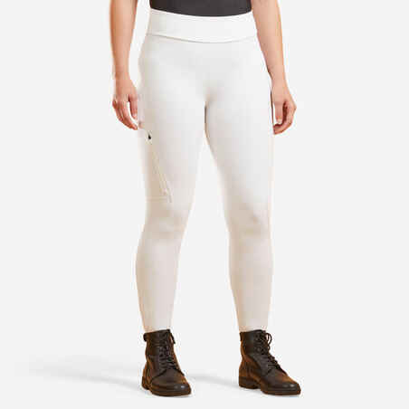 Leggings Competición Equitación 500 Fullgrip Mujer Blanco