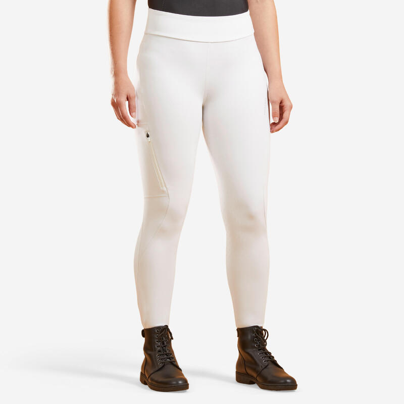 Mallas Leggings Equitación 500 Mujer Blanco Badana Silicona