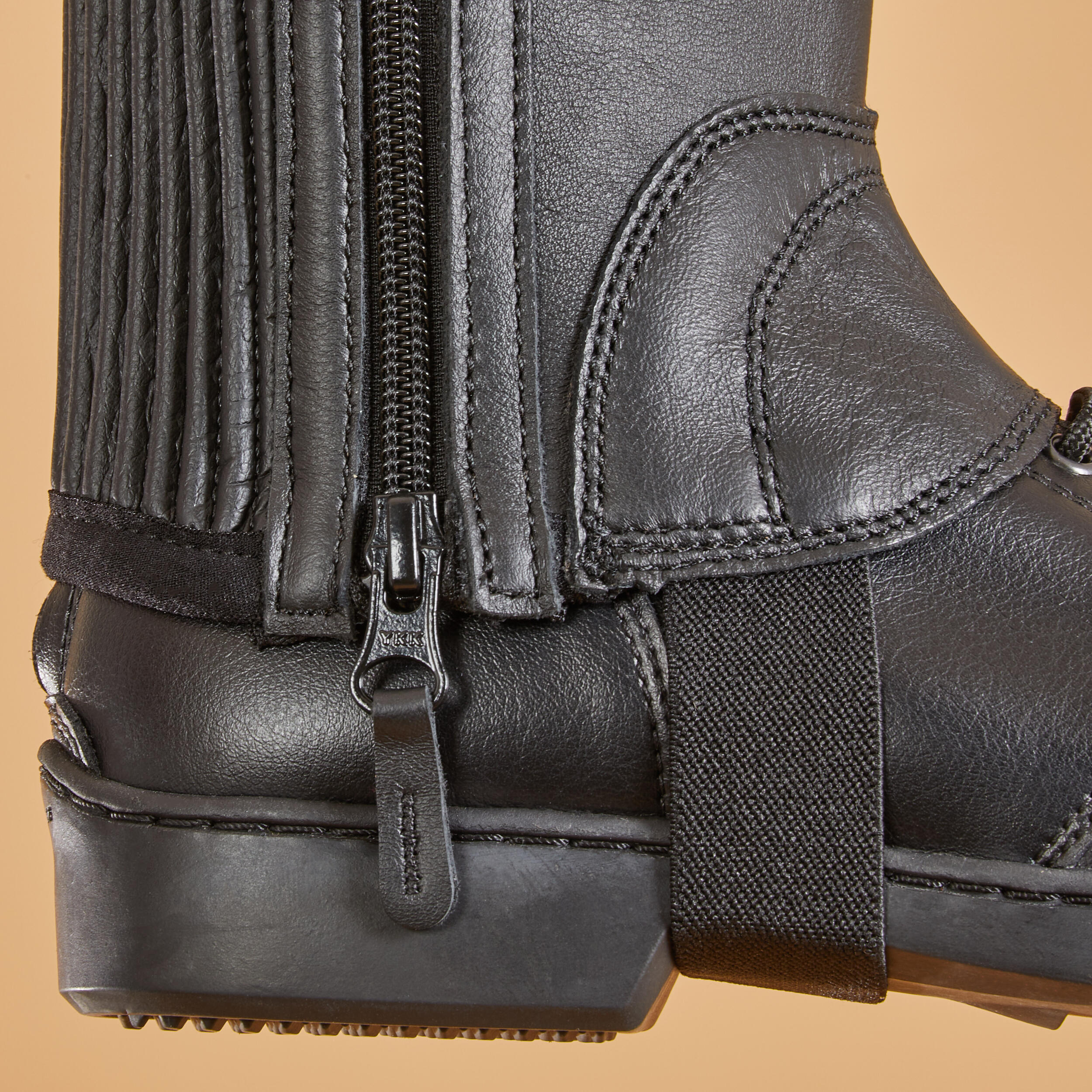 Horse Riding Leather Half-Chaps with Gusset - Black - FOUGANZA