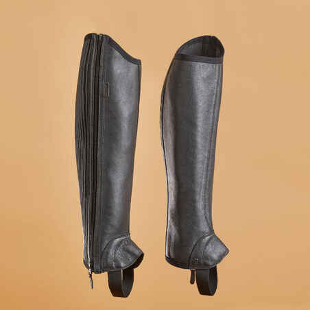 Adult Horse Riding Leather Half-Chaps with Gusset - Black