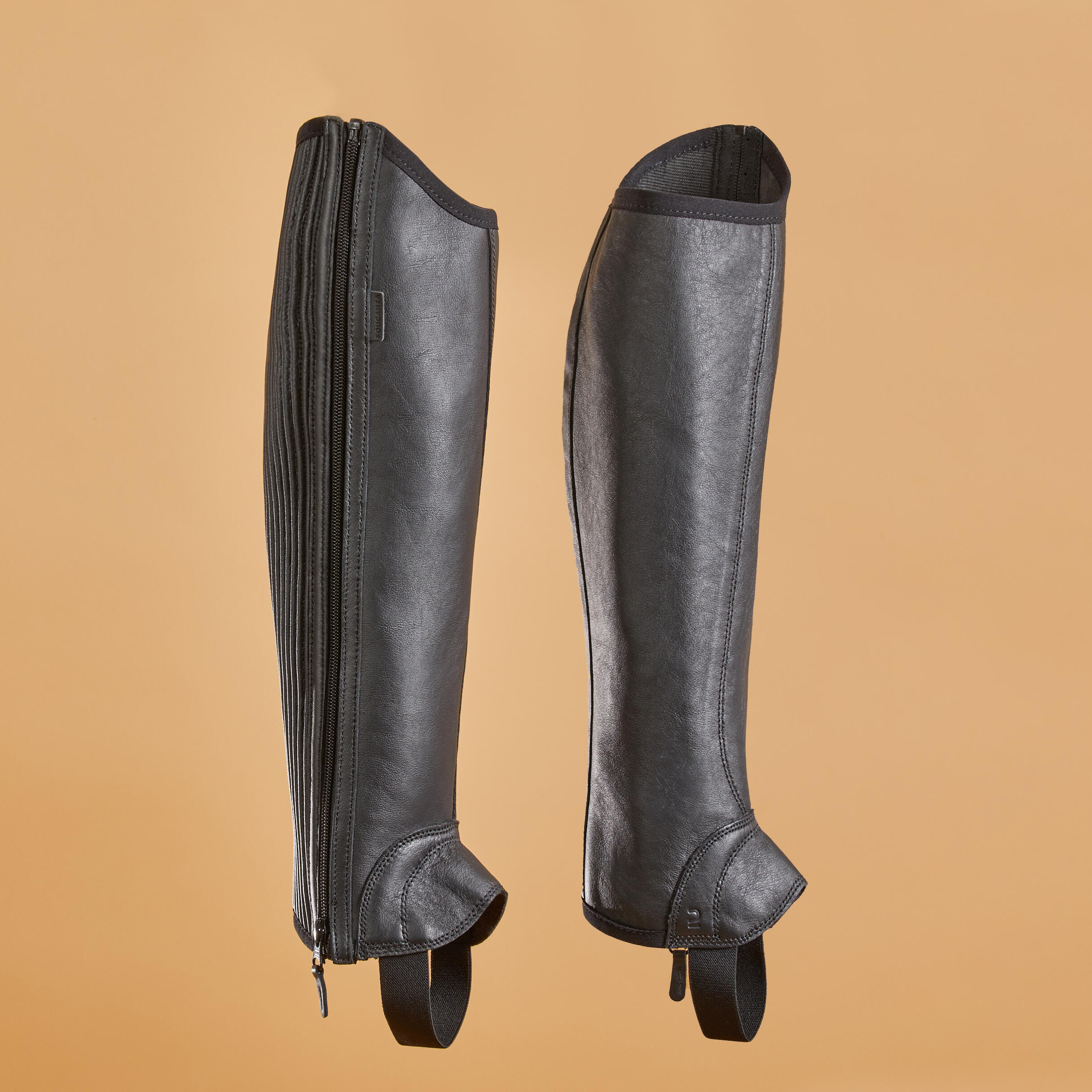 Adult Horse Riding Leather Half-Chaps with Gusset - Black 2/6