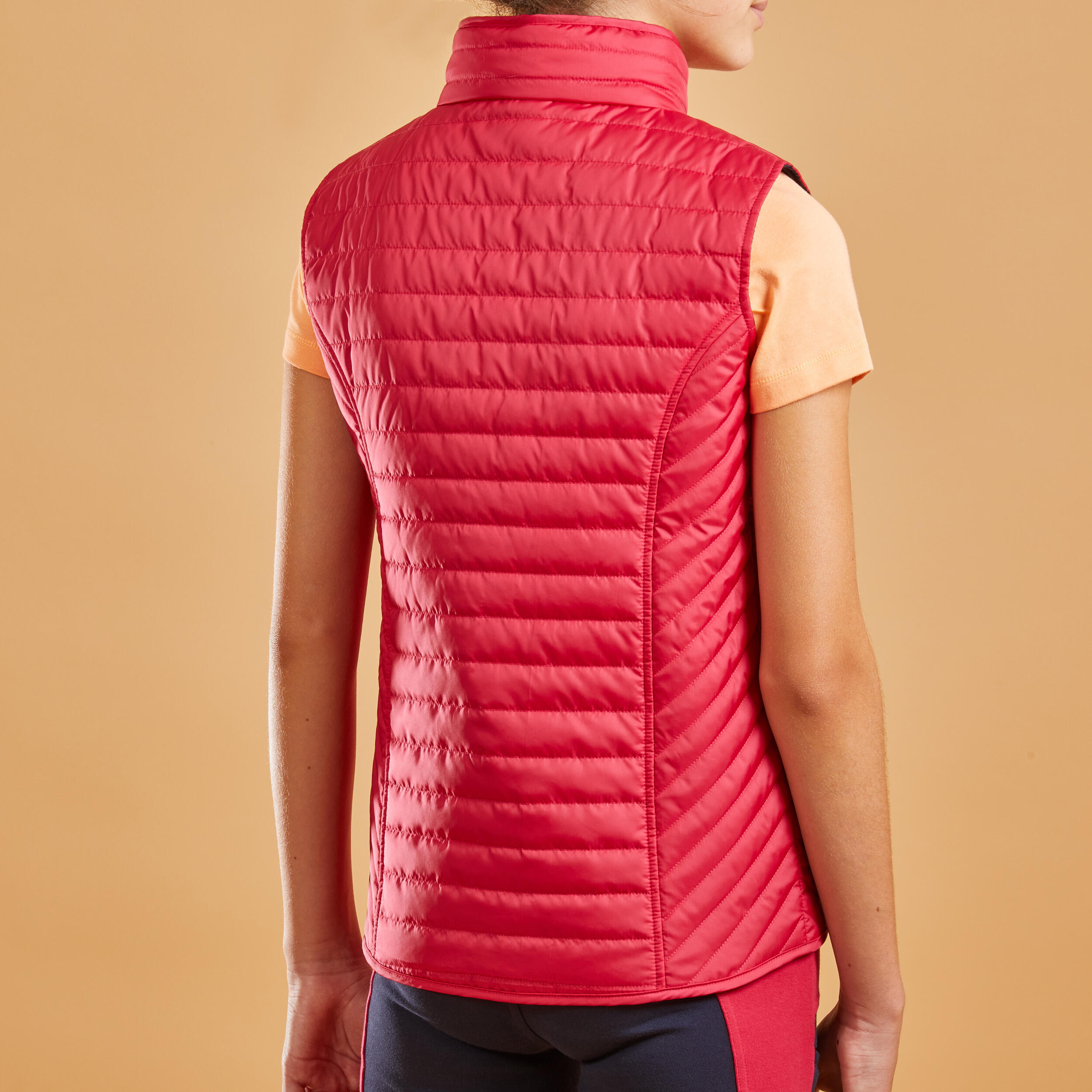 Kids' Horse Riding Sleeveless Padded Gilet 100 - Cardinal Pink 2/4