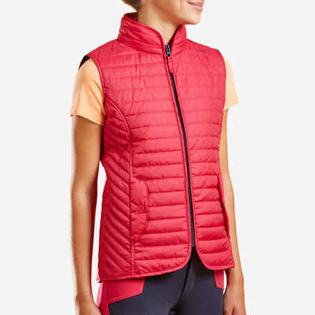 Kids' Horse Riding Sleeveless Padded Gilet 100 - Cardinal Pink