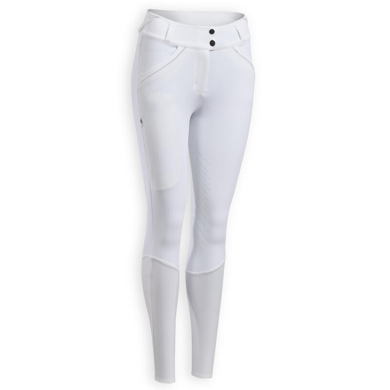 Pantalón Competición Equitación Classic Grip 900 Mujer Blanco