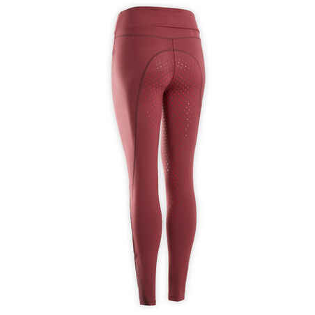Women's Horse Riding Full Grip Leggings 500 - Pink/Burgundy