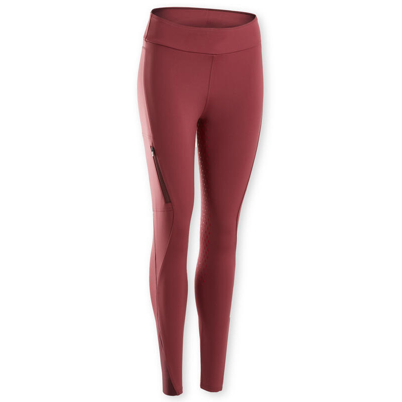 Leggings equitazione donna 500 FULL GRIP bordeaux