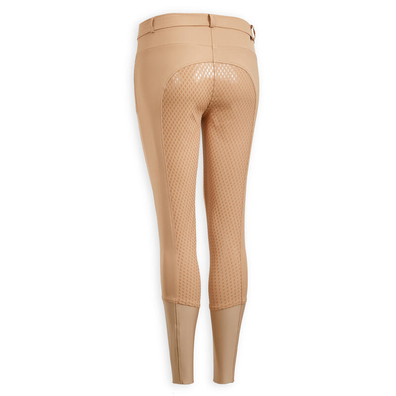 Pantalón Equitación Fullgrip 580 Mujer Beis Ligero