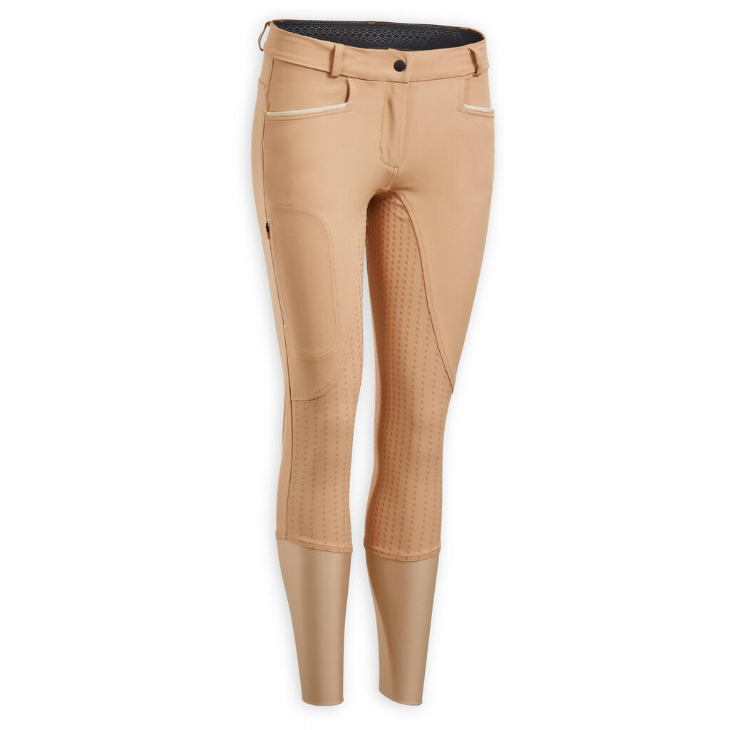 Women's Horse Riding Lightweight Jodhpurs Fullgrip 580 - Beige