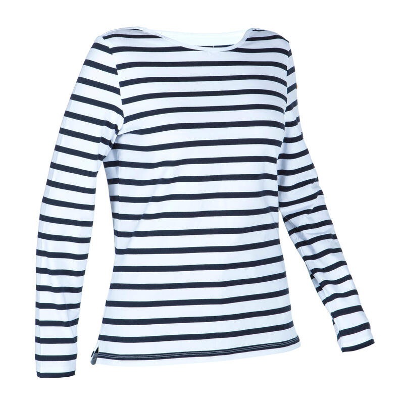 T-Shirt Manches longues - marinière de voile femme Sailing 100 Blanc bleu