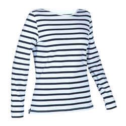 Women's Sailing Long-sleeved Sailor's T-short 100 blue white