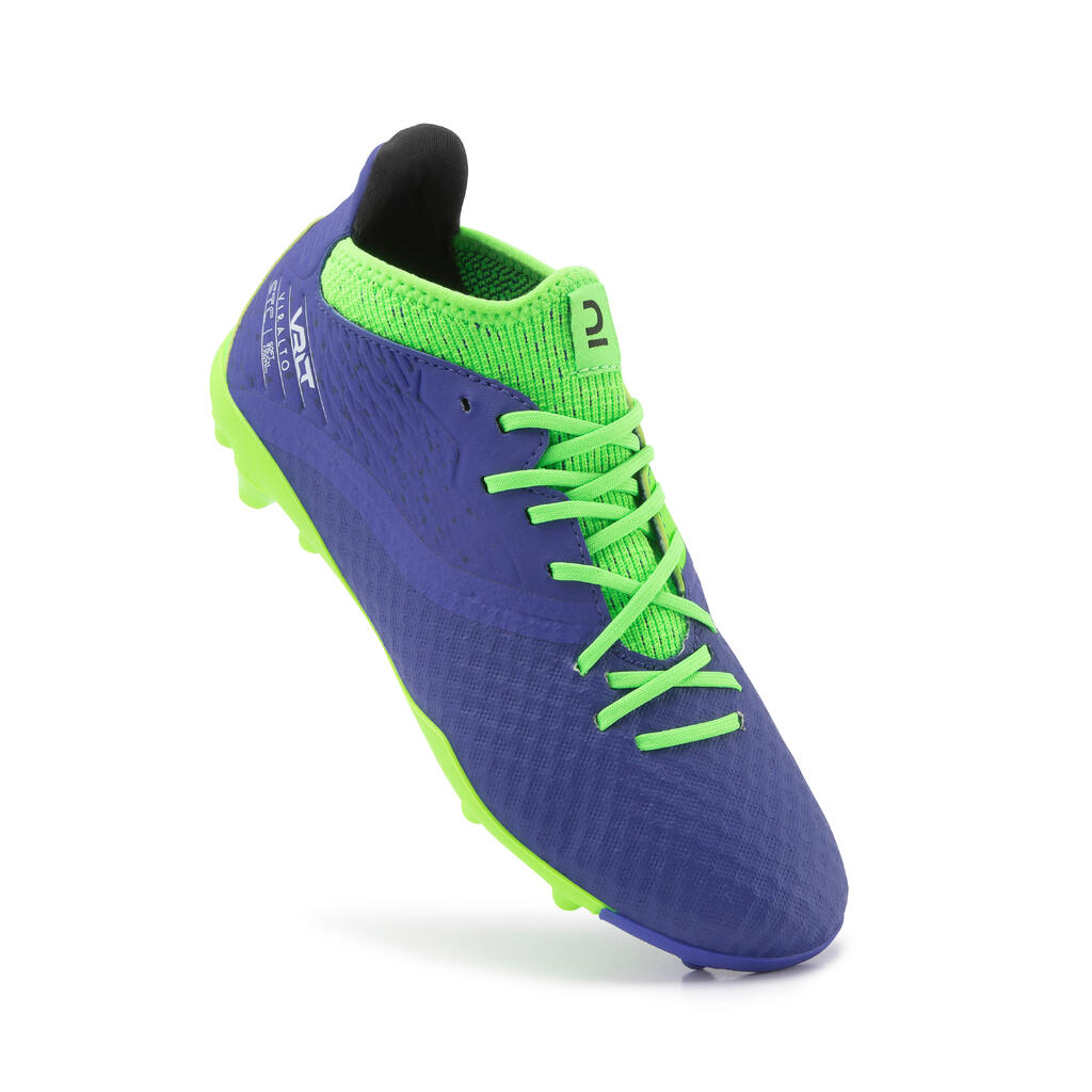 Chaussure de football enfant pour terrain sec VIRALTO III MG  bleu et vert fluo