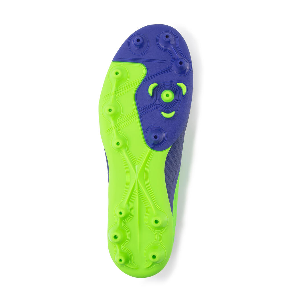 Chaussure de football enfant pour terrain sec VIRALTO III MG  bleu et vert fluo