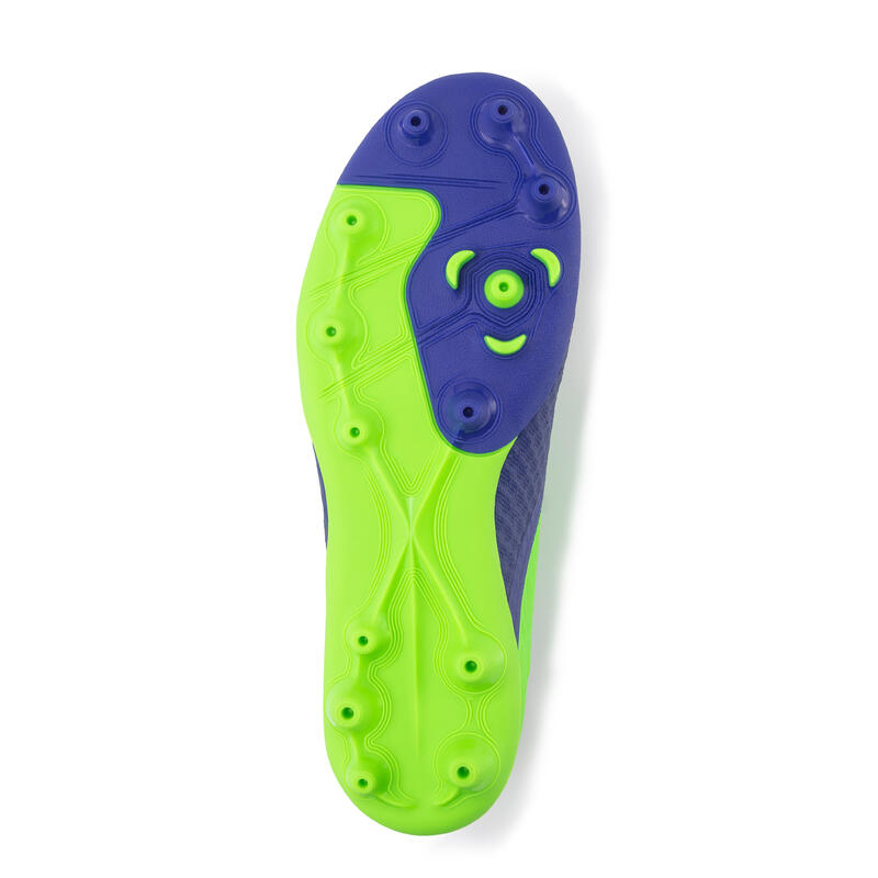 Chaussure de football enfant pour terrain sec VIRALTO III MG bleu et vert fluo