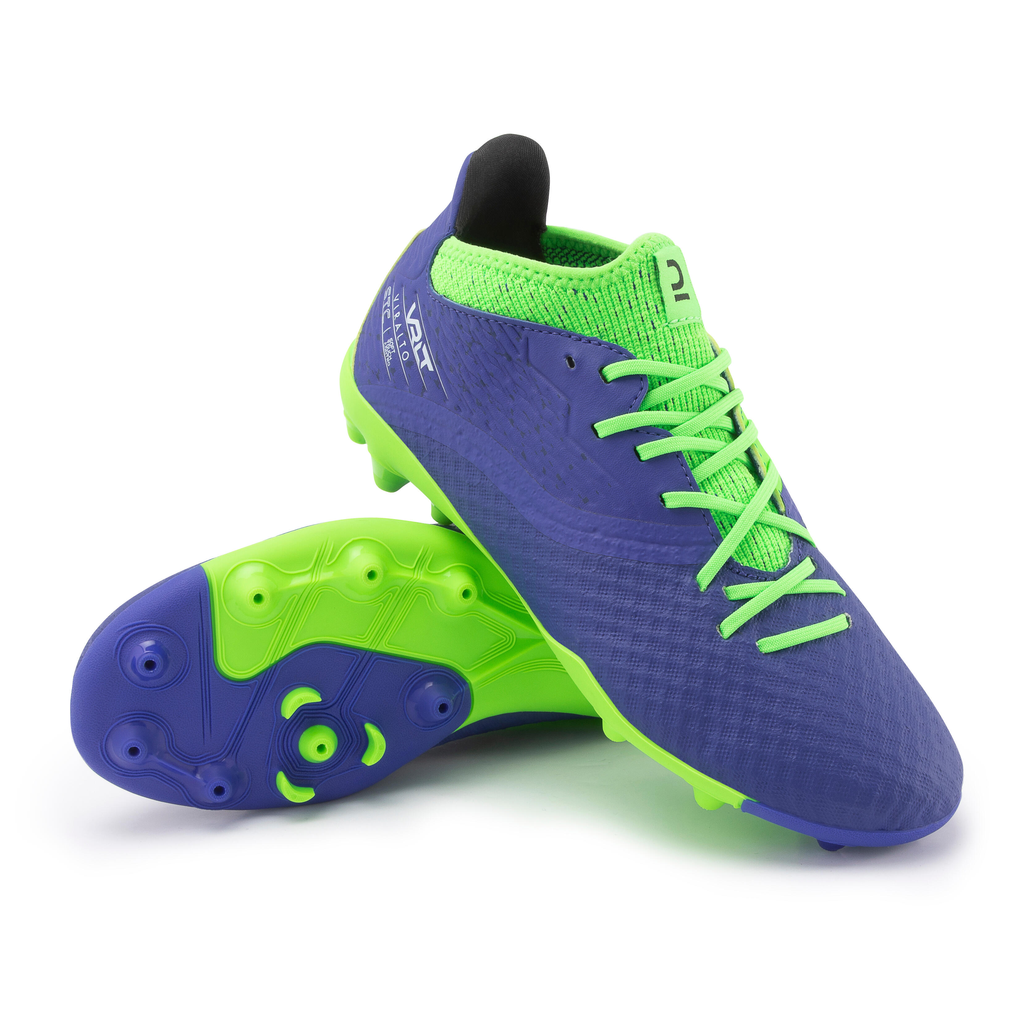 VIRALTO III MG blue and neon green children's soccer boot for dry pitches