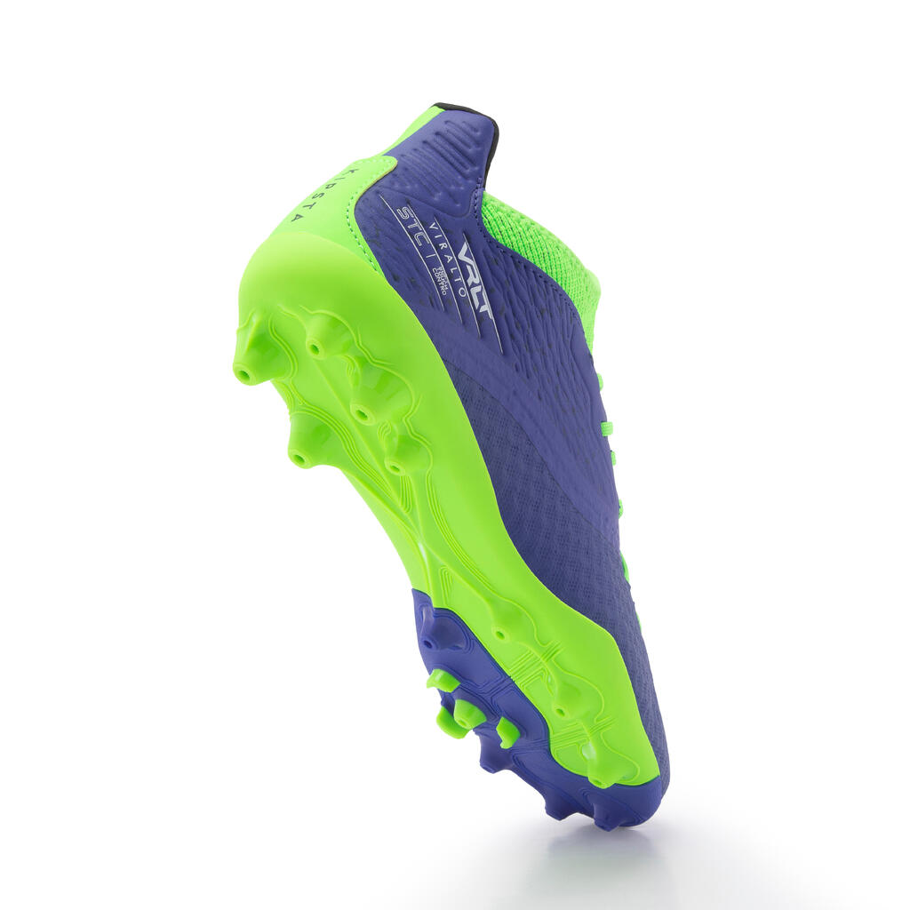 Chaussure de football enfant pour terrain sec VIRALTO III MG  bleu et vert fluo