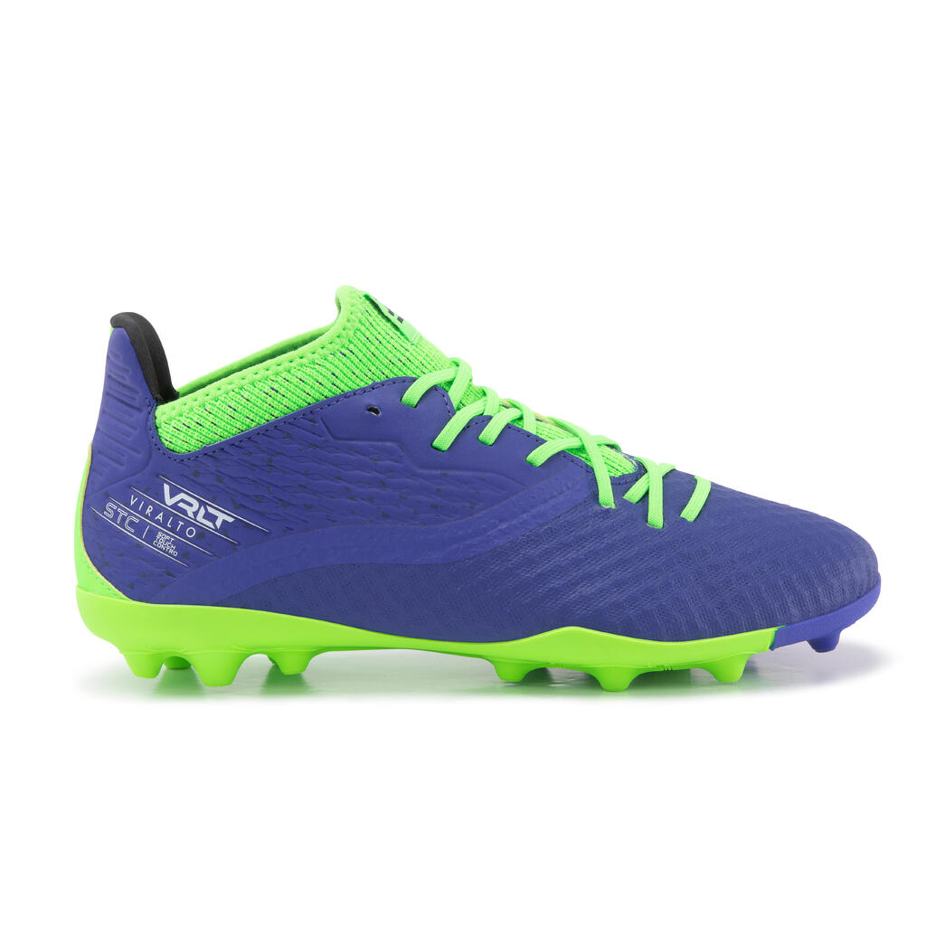 Chaussure de football enfant pour terrain sec VIRALTO III MG  bleu et vert fluo