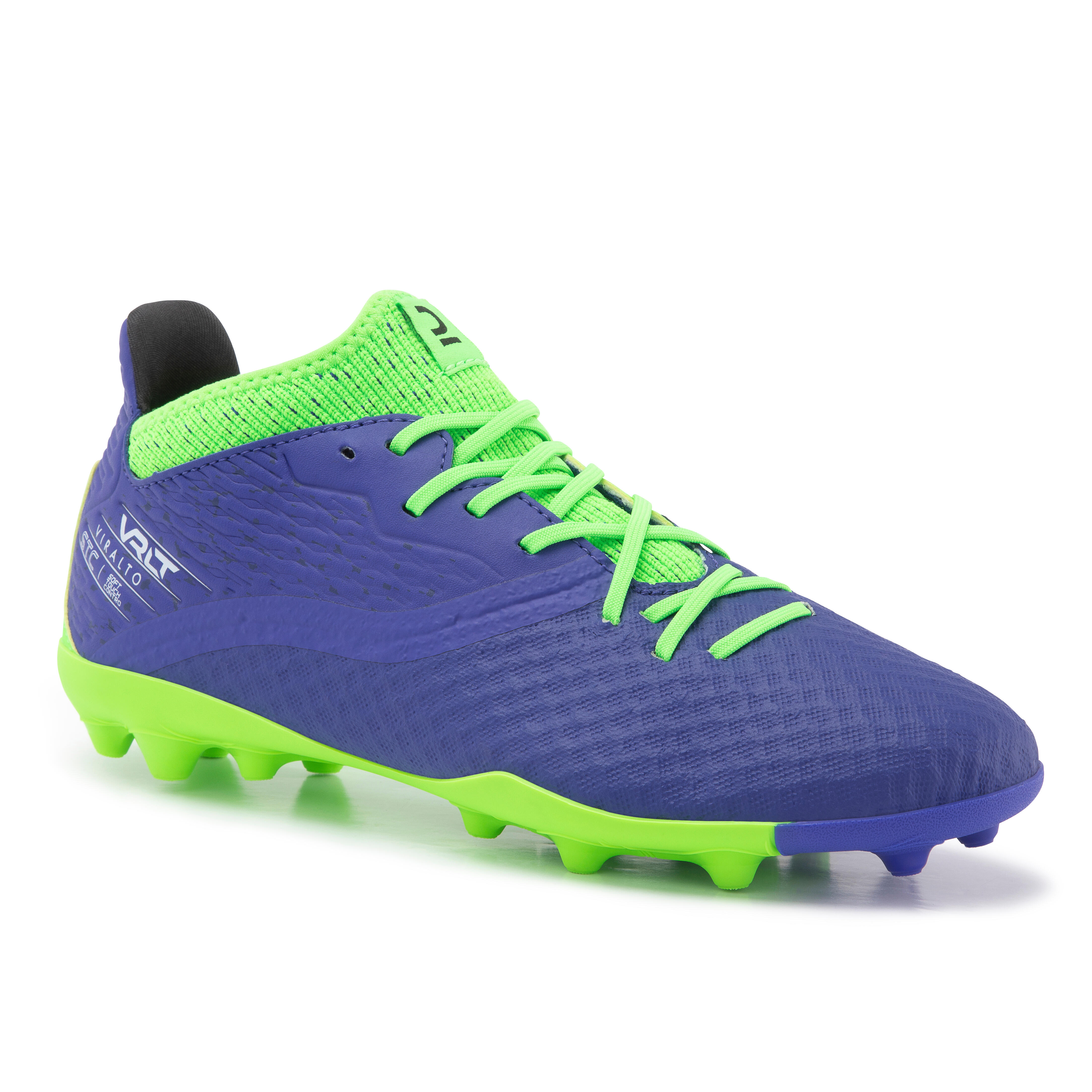 VIRALTO III MG blue and neon green children's soccer boot for dry pitches