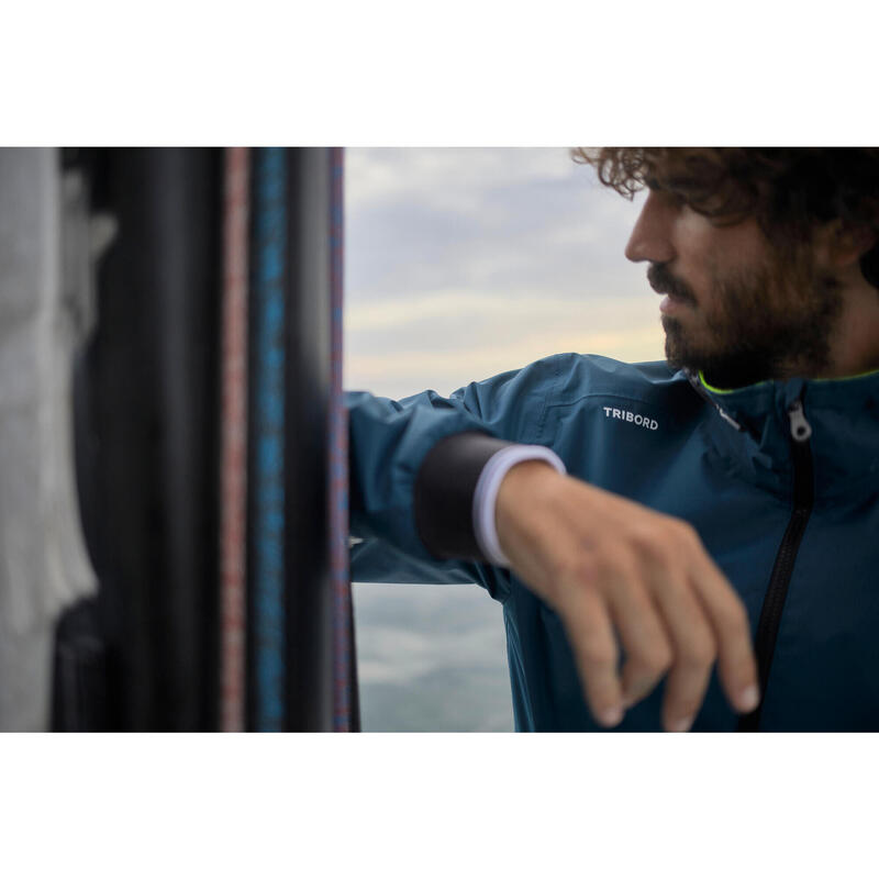 Pánská bunda na plavbu Sailing 100 nepromokavá větruodolná petrolejově modrá
