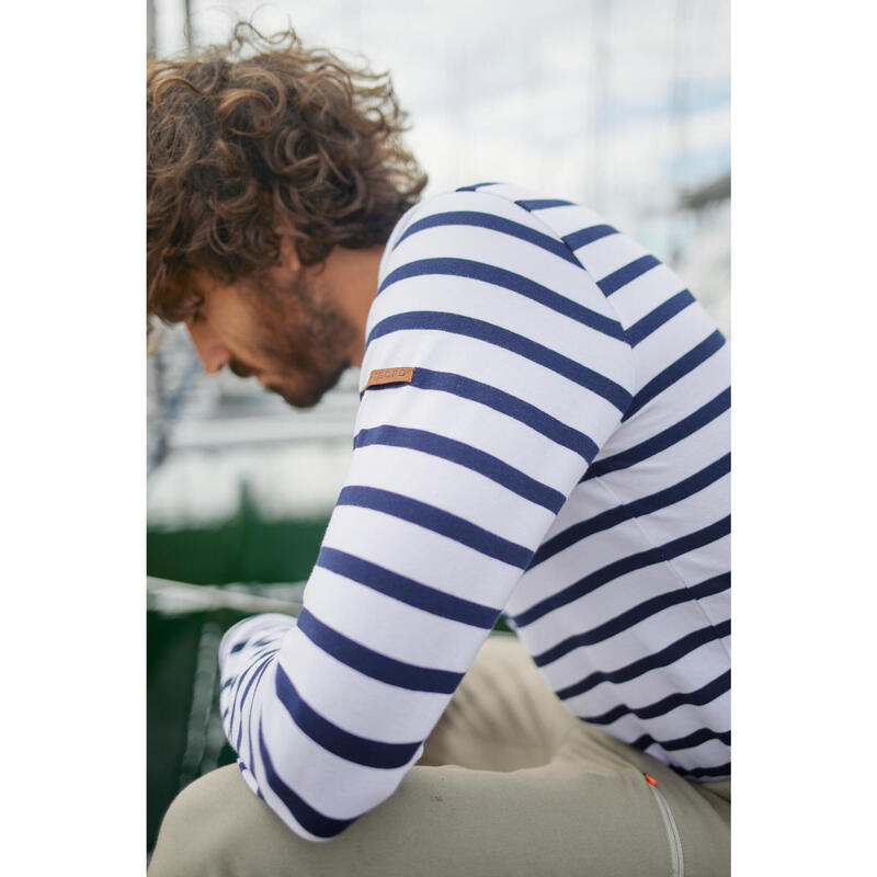 Bluză navigație Sailing 100 Albastru-Alb Bărbați 