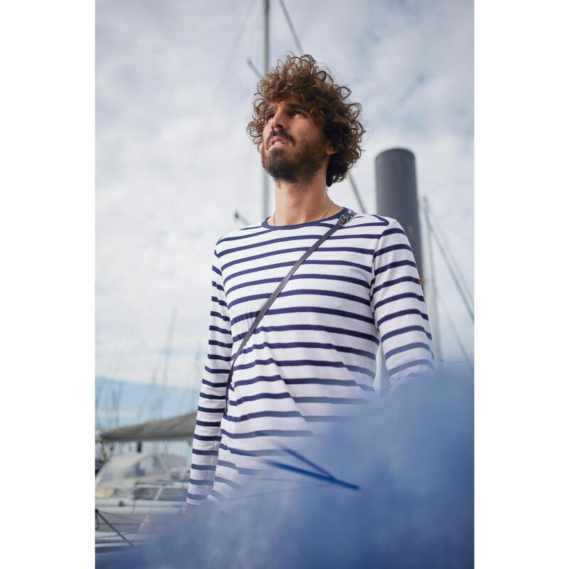 Marinière homme manches longues Sailing 100 Blanc bleu