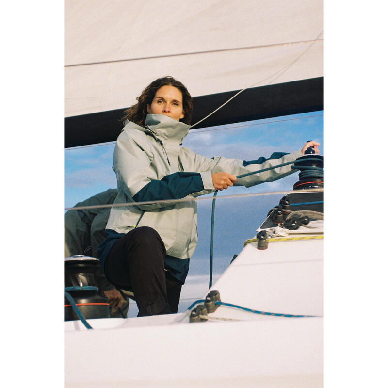 Női vitorláskabát Sailing 300, vízhatlan, szélálló, khaki