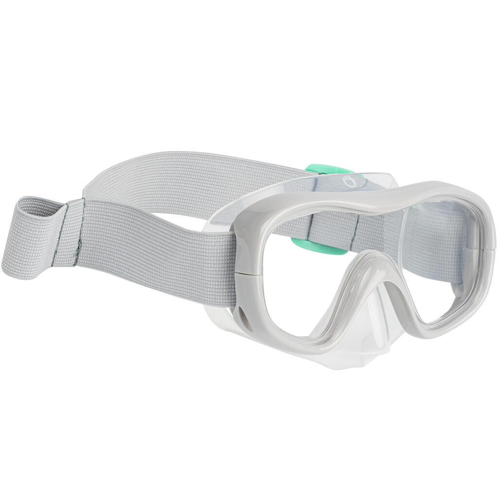 Bērnu snorkelēšanas pleznu, maskas un elpošanas caurules komplekts “SNK 500”, zilpelēks, piparmētru zaļš