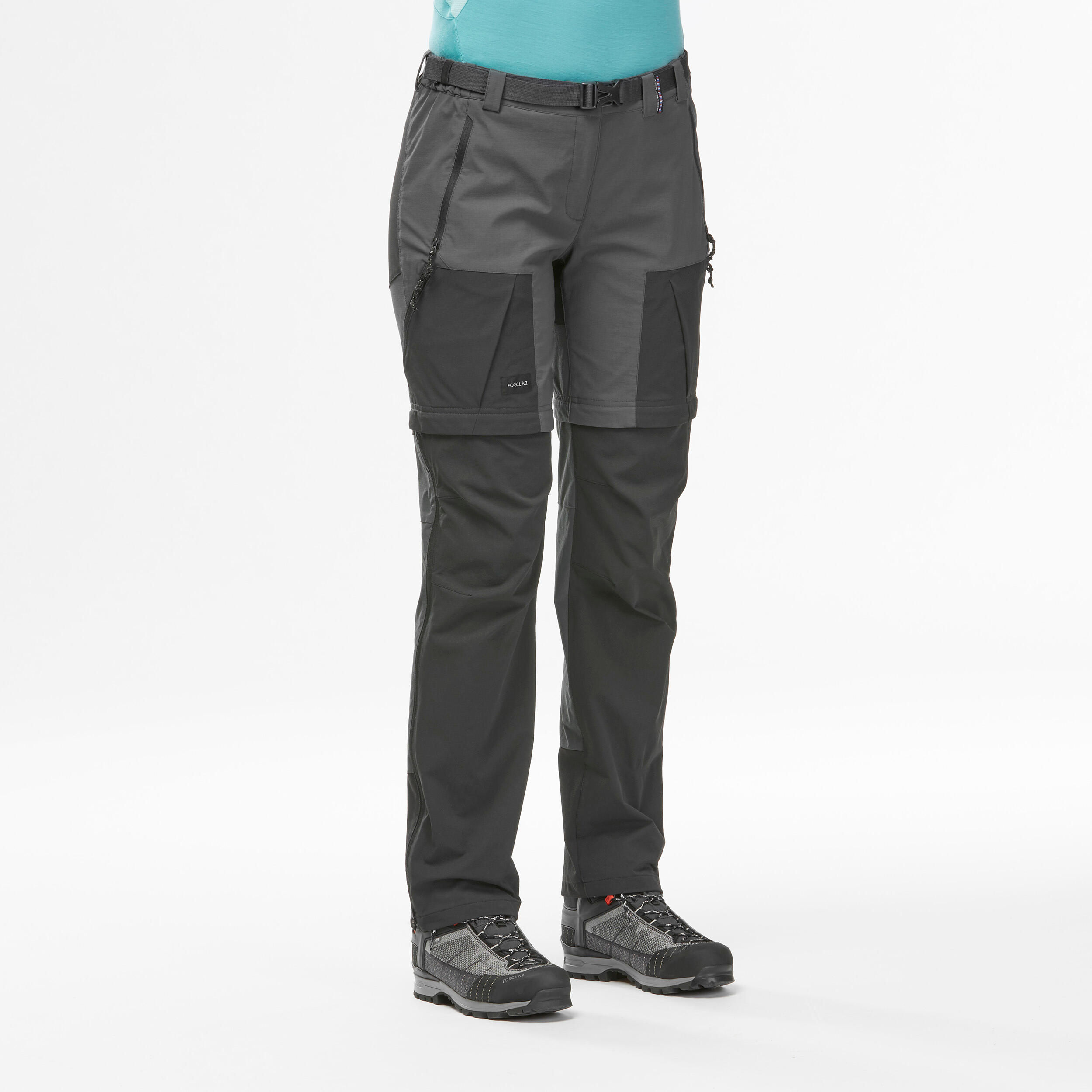 Women s Mountain Trekking 2 in 1 Zip Off Trousers MT500 Black Decathlon