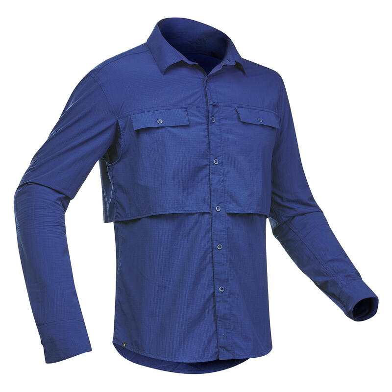 Camisa de Manga Comprida de Trekking no Deserto Anti-UV -DESERT 500 - Homem Azul