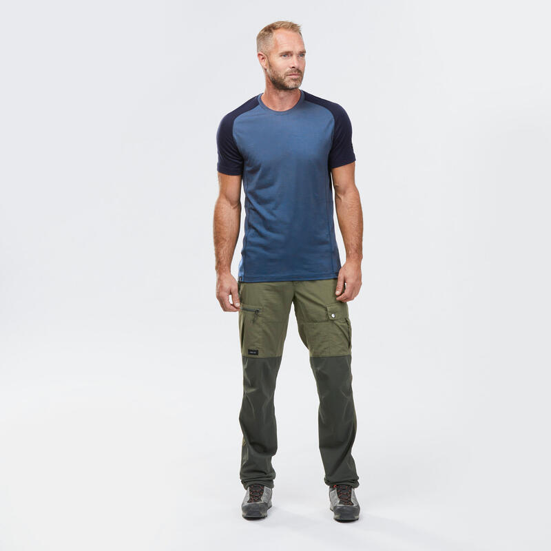 T-shirt lana merinos trekking uomo MT500 WOOL blu