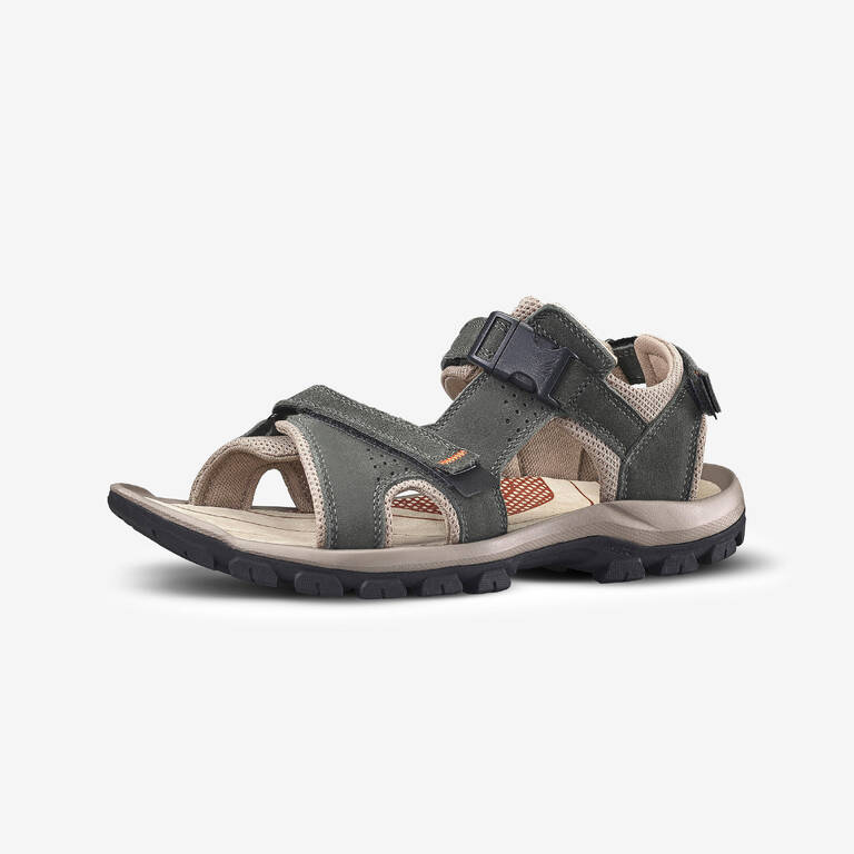 Men Leather Sports Sandals with Velcro & Buckled Strap Khaki - NH500
