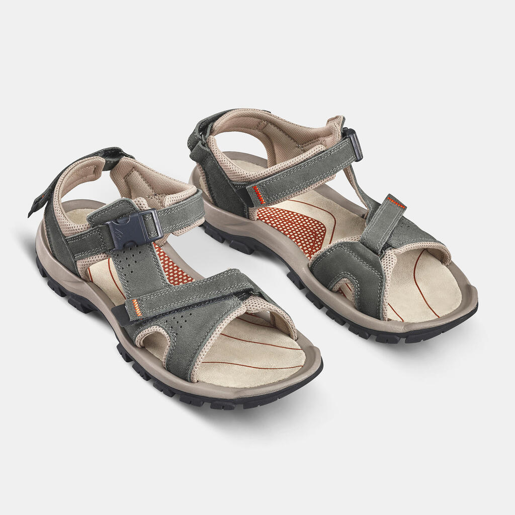 Men's leather walking sandals - NH120 - Khaki