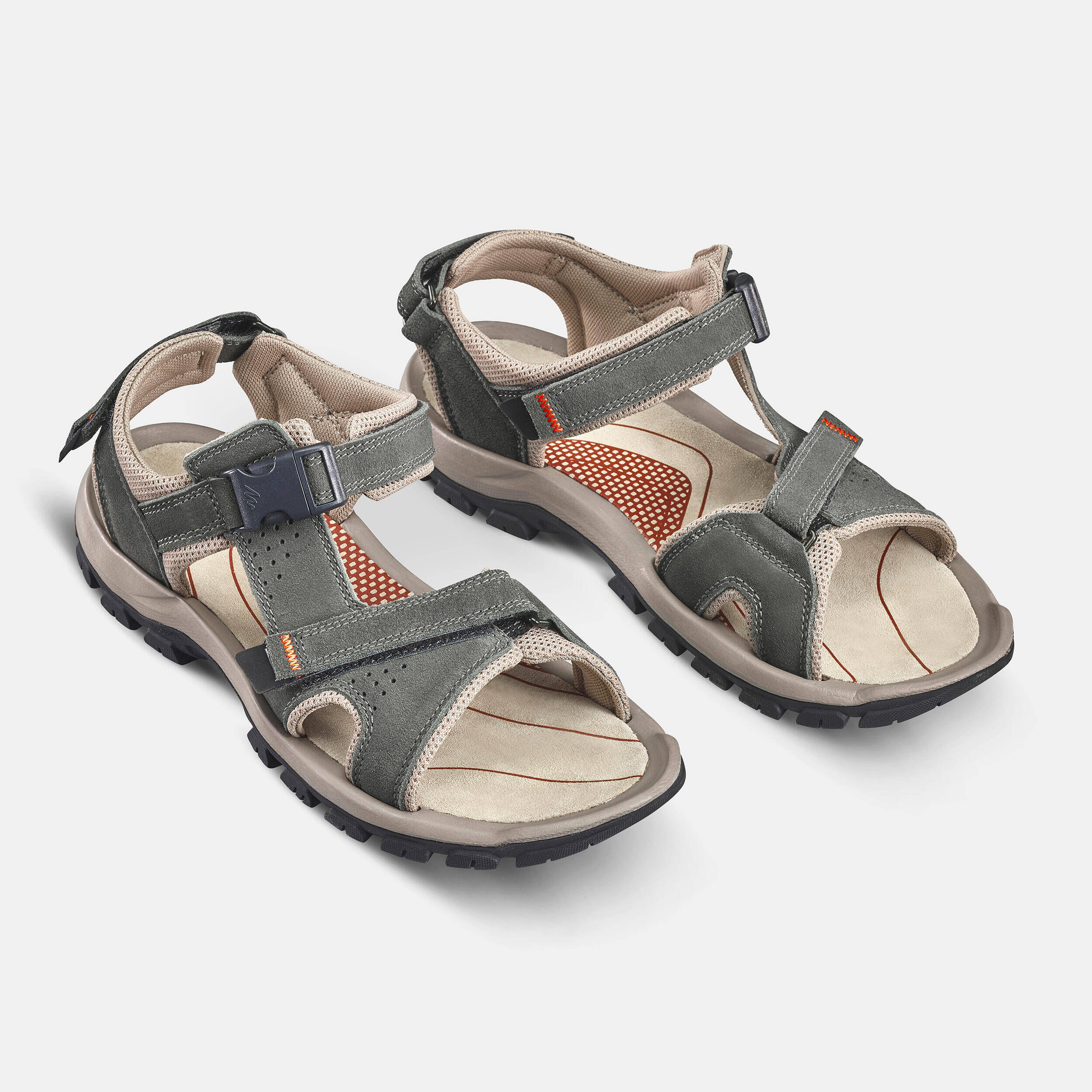 Men Leather Sports Sandals with Velcro & Buckled Strap Khaki - NH500 -  3