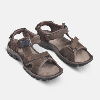 Men Leather Sports Sandals with Velcro & Buckled Strap Brown - NH500