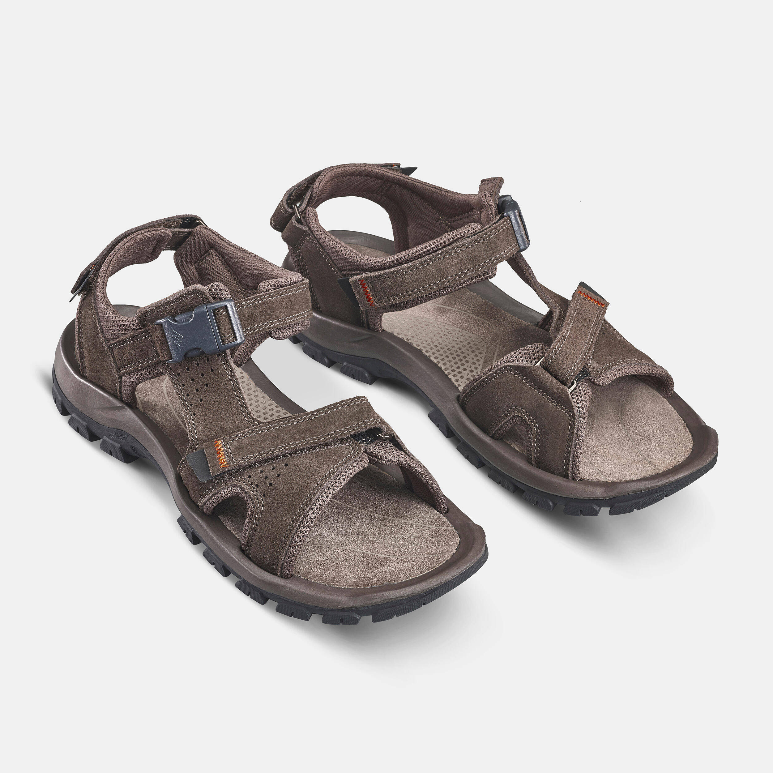 Men Leather Sports Sandals with Velcro & Buckled Strap Brown - NH500 -  1