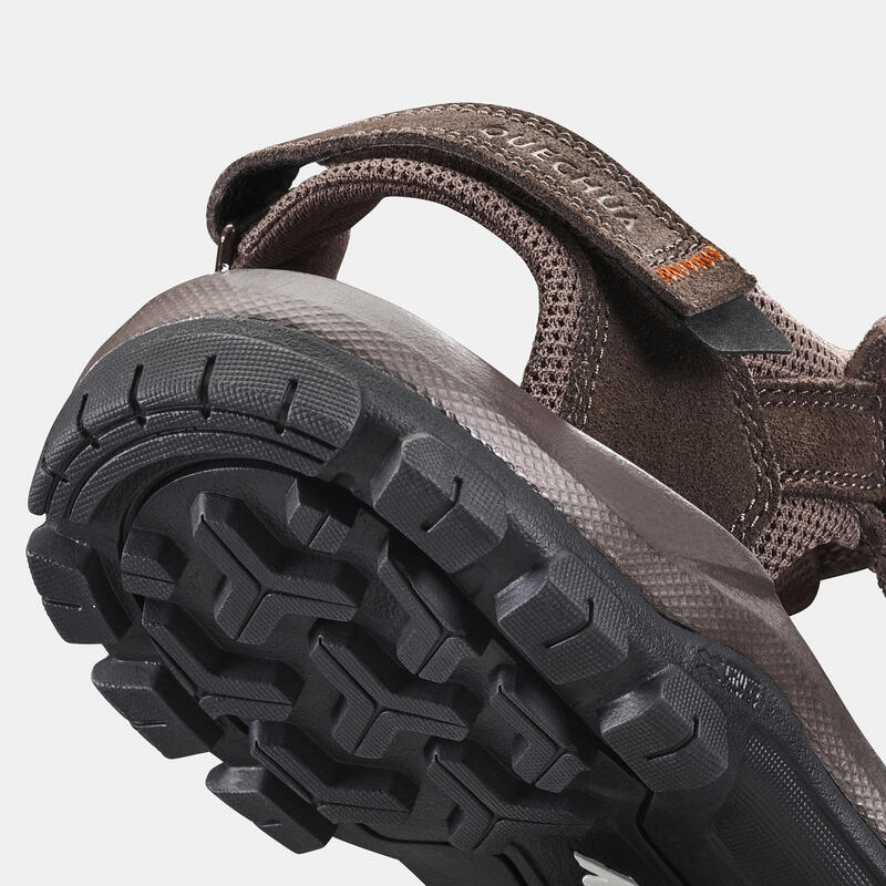Sandale din piele drumeție în natură NH500 Kaki-portocaliu Bărbați