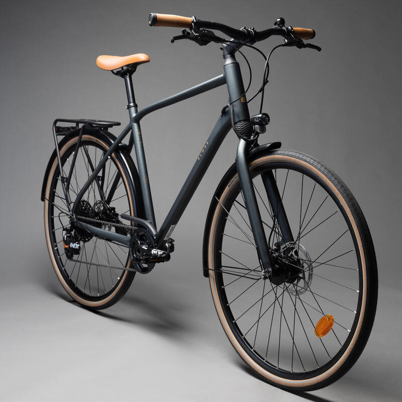 Bicicleta urbana larga distancia aluminio Elops LD 900 cuadro Alto verde