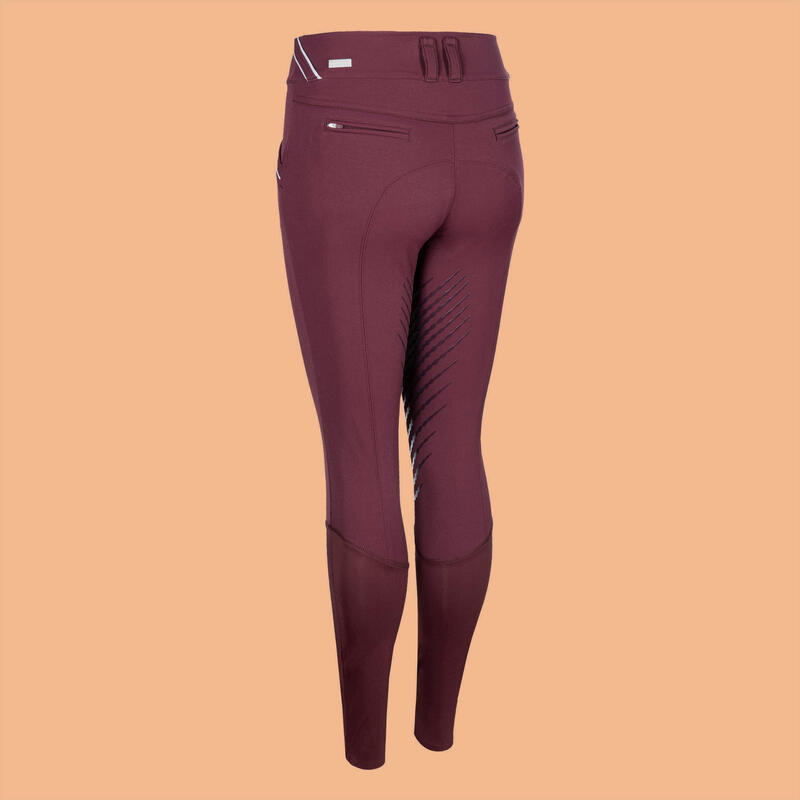 Reithose 900 Classic Kniebesatz Grip Damen dunkelrot