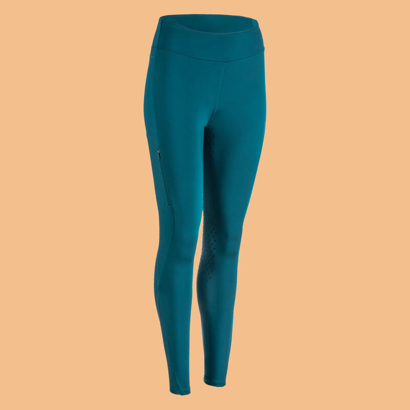 Legging équitation full grip Femme - 500 bleu pétrole