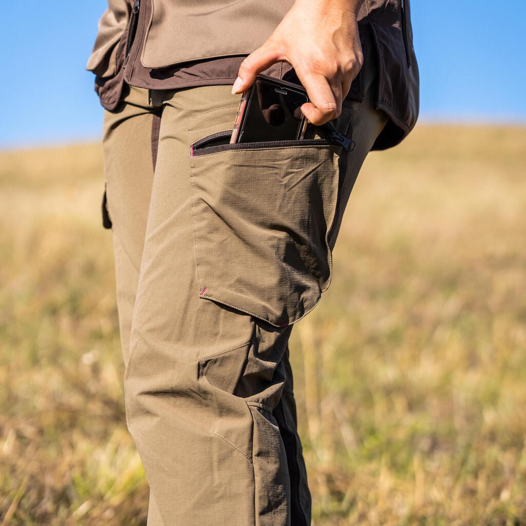 Lengvos moteriškos orą praleidžiančios medžioklės kelnės „500“, rudos