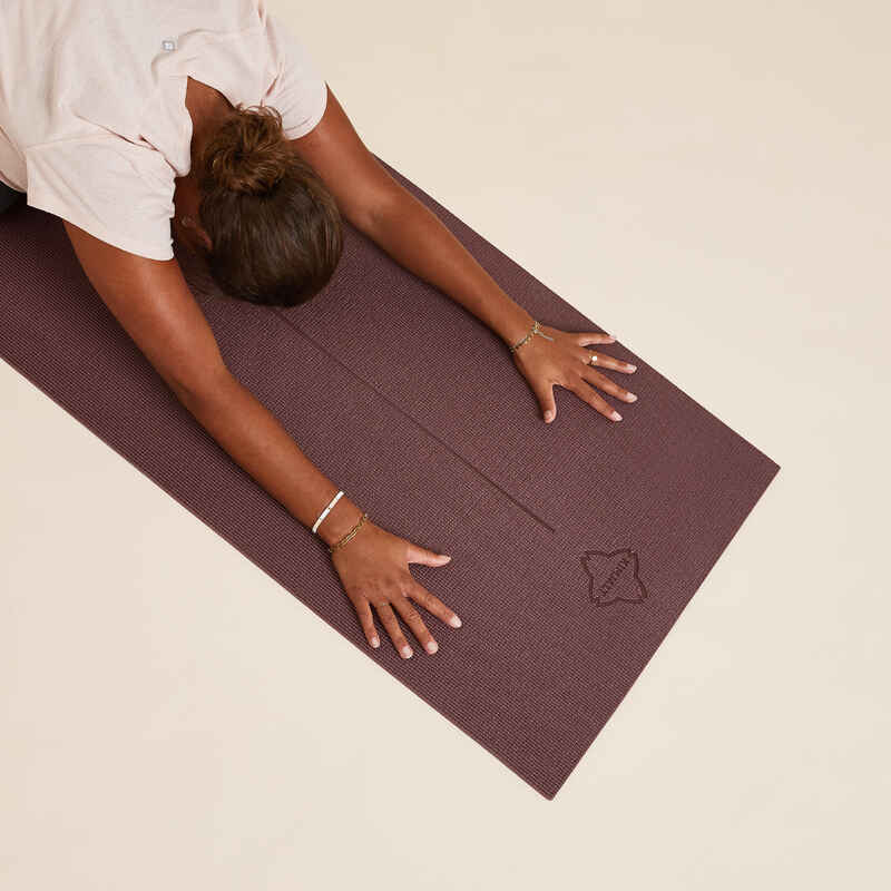 Yoga Mat, 8 mm thick, 173 x 61 cm, with Strap, Foam - Beige Lotus, For Soft