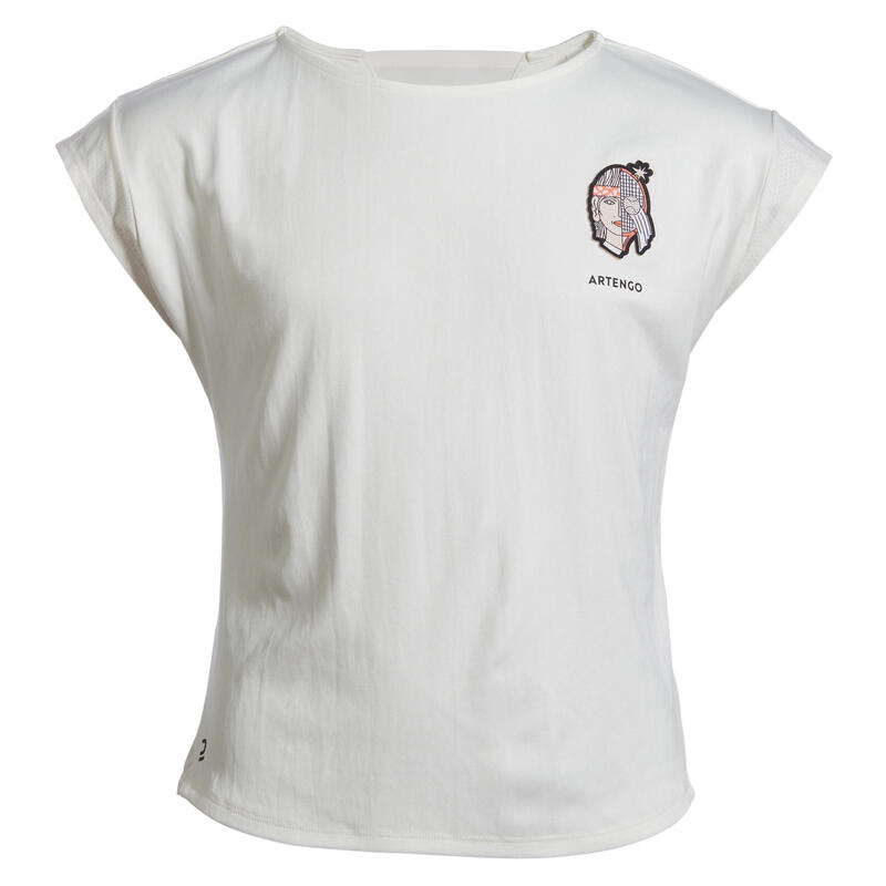 女孩款網球 T 恤 TTS500 - 灰白色
