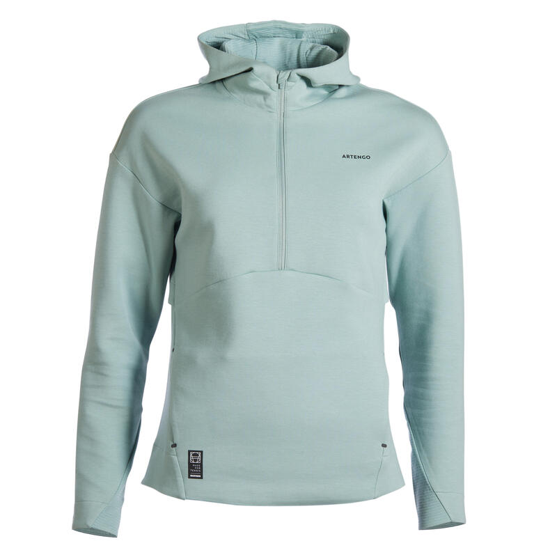 Damen Tennis Sweatshirt Kapuze - Dry 900 graugrün