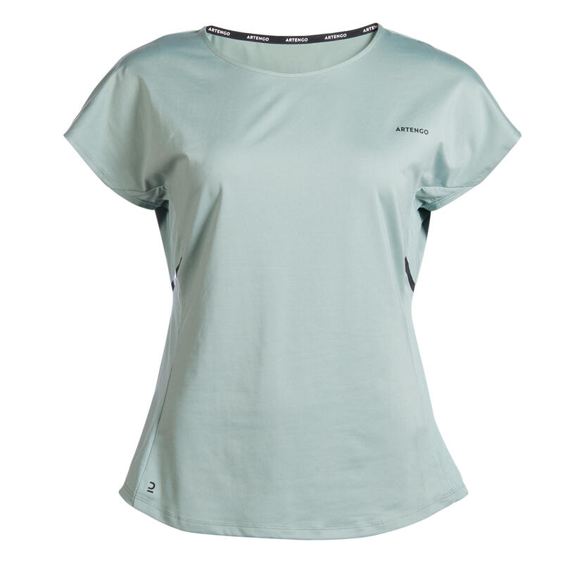 T-shirt tennis donna DRY 500 verde-grigio