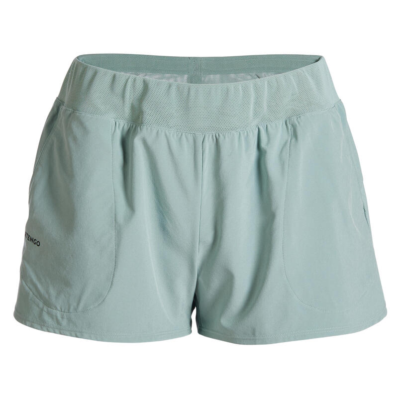 Short tennis dry soft à poche femme - Dry 500 vert-de-gris