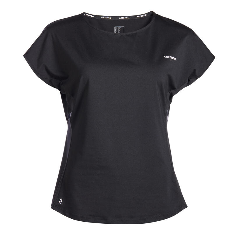 Tennisshirt voor dames Dry 500 ronde hals zwart