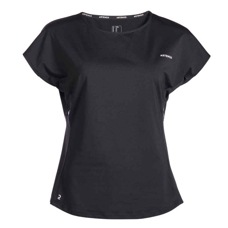 Damen Tennis T-Shirt - Dry 500 Rundhals schwarz